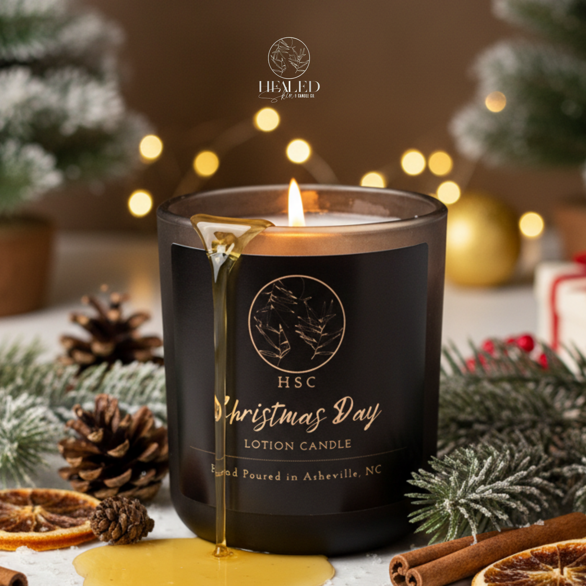 Christmas Day Lotion Candle – Evergreen & Amber Forest